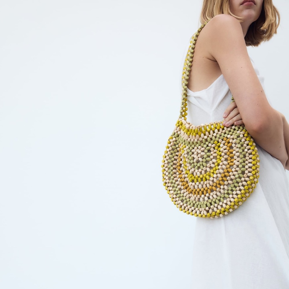 Zara Perfect green and yellow orange  BEADED SHOULDER BAG. Purse